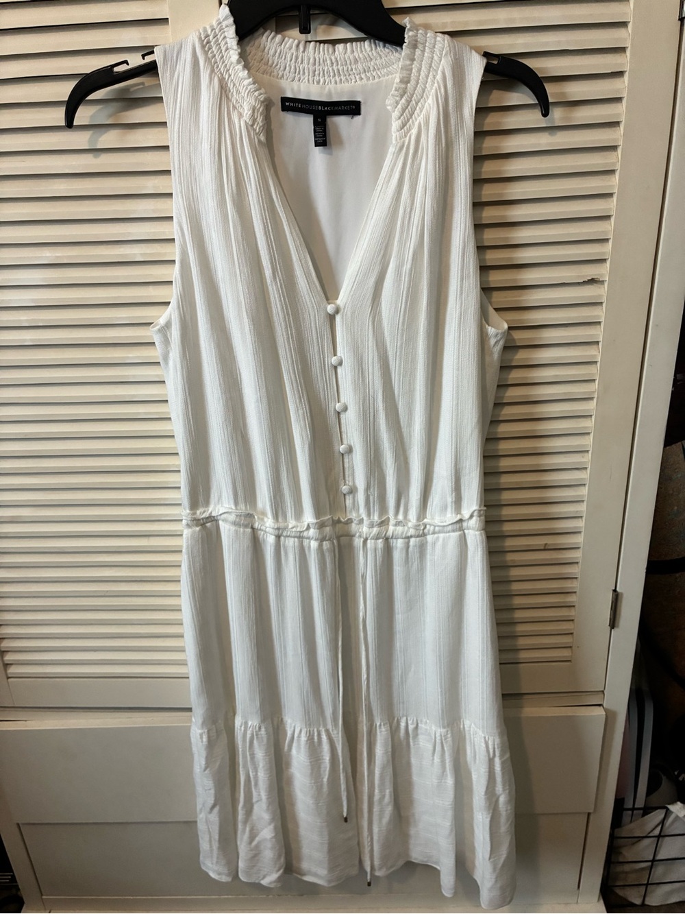 White House Black Market White Sleeveless Tiered Button-Front Mini Dress